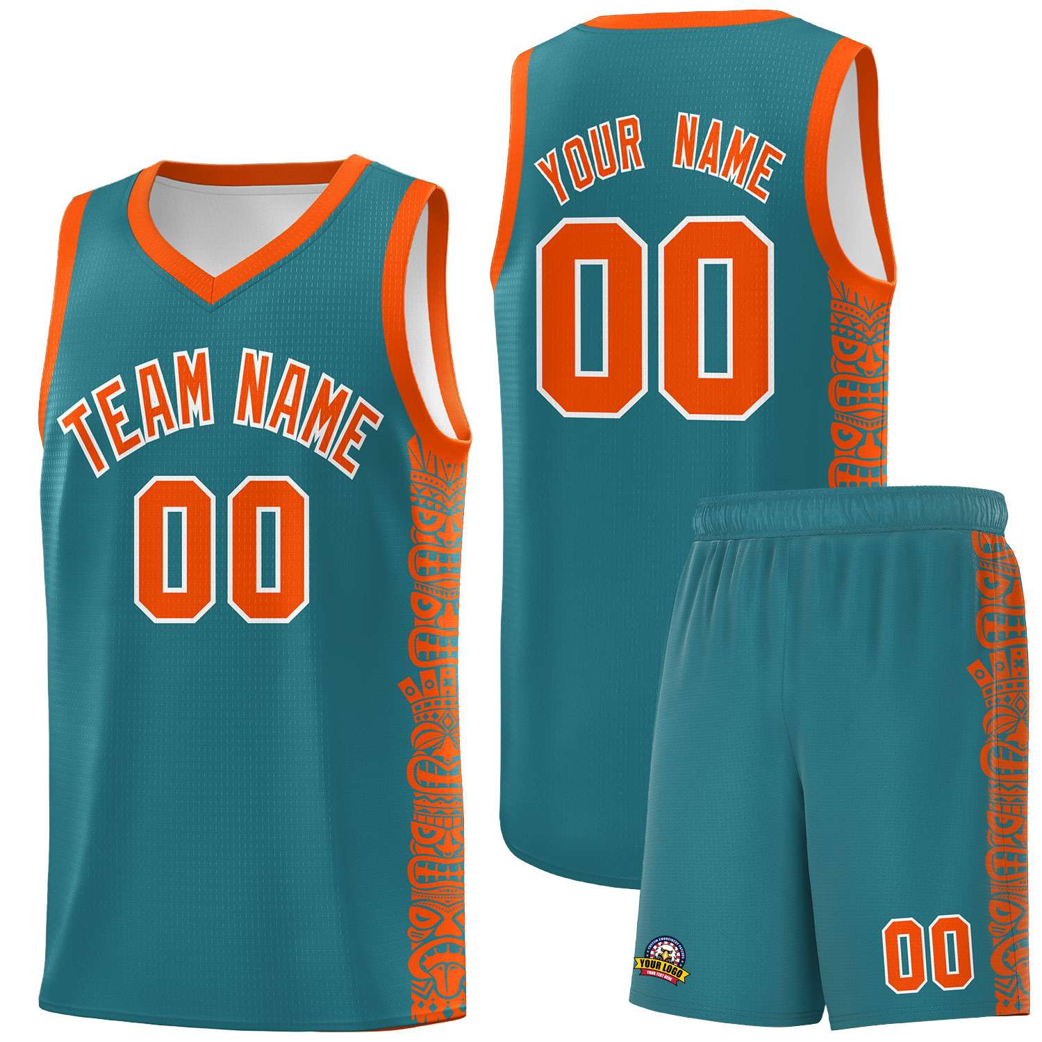 Custom Aqua Orange Personalized Indians Pattern Sets Sports Uniform Basketball Jersey