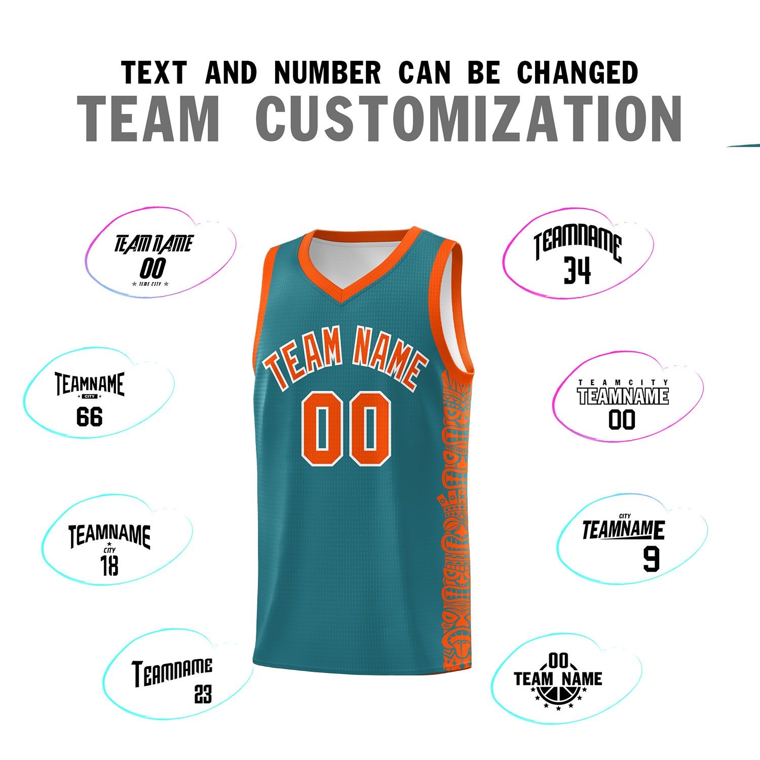 Custom Aqua Orange Personalized Indians Pattern Sets Sports Uniform Basketball Jersey