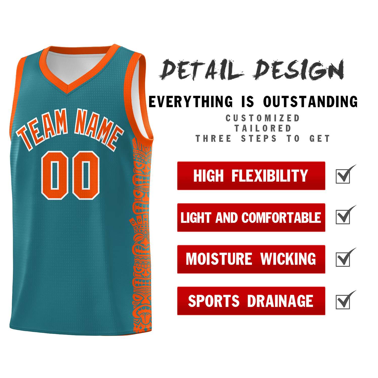 Custom Aqua Orange Personalized Indians Pattern Sets Sports Uniform Basketball Jersey