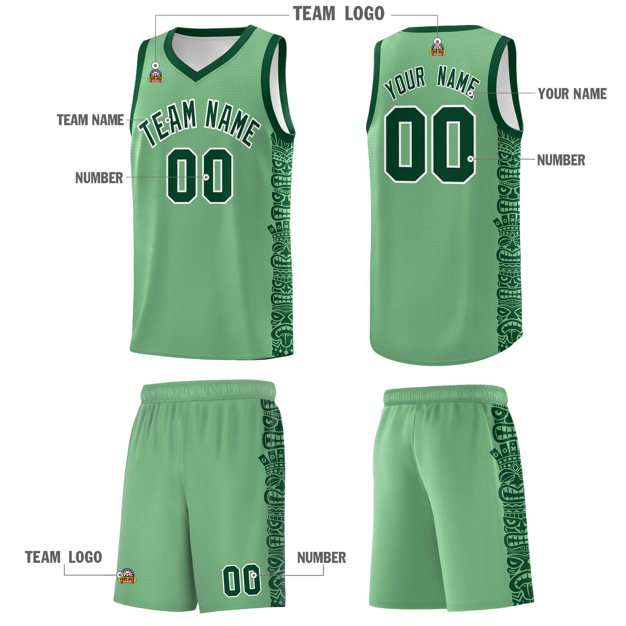 Custom Green Green Personalized Indians Pattern Sets Sports Uniform Basketball Jersey