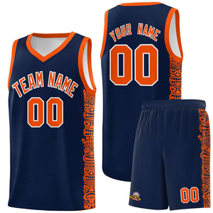 Custom Navy Orange Personalized Indians Pattern Sets Sports Uniform Basketball Jersey