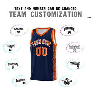 Custom Navy Orange Personalized Indians Pattern Sets Sports Uniform Basketball Jersey