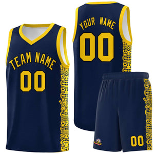 Custom Navy Gold Personalized Indians Pattern Sets Sports Uniform Basketball Jersey