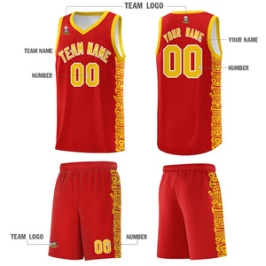 Custom Red Gold Personalized Indians Pattern Sets Sports Uniform Basketball Jersey