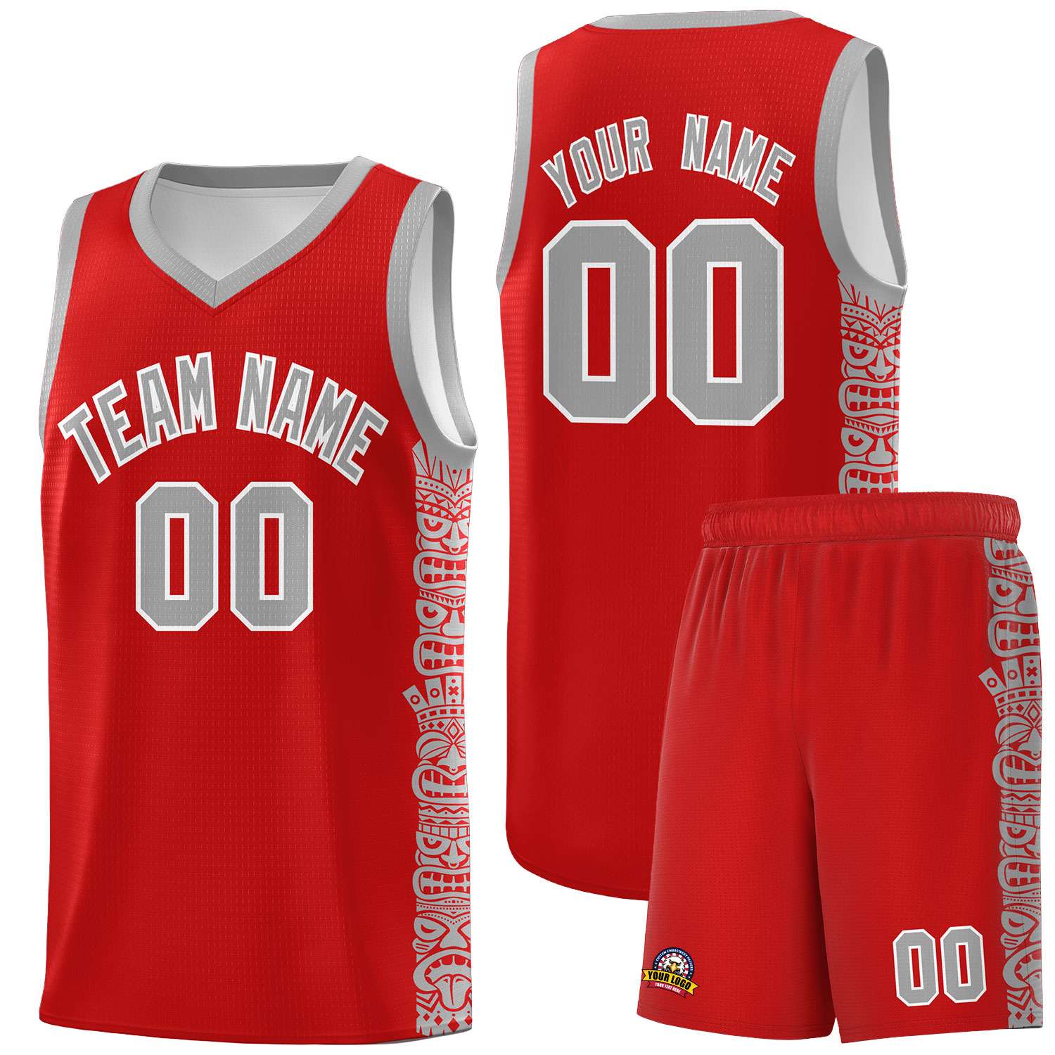 Custom Red Gray Personalized Indians Pattern Sets Sports Uniform Basketball Jersey