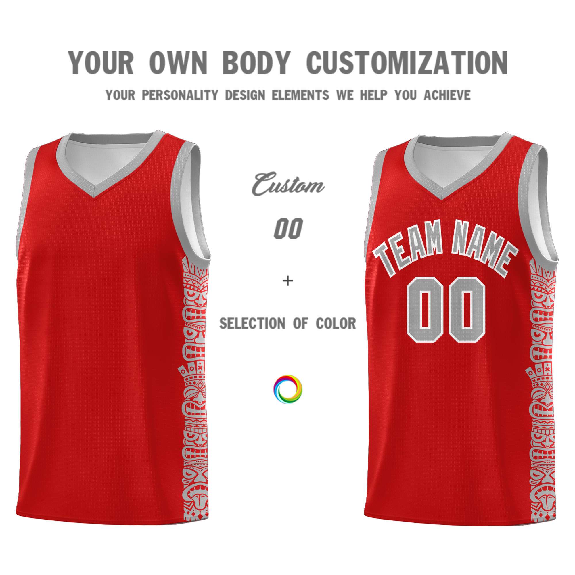 Custom Red Gray Personalized Indians Pattern Sets Sports Uniform Basketball Jersey