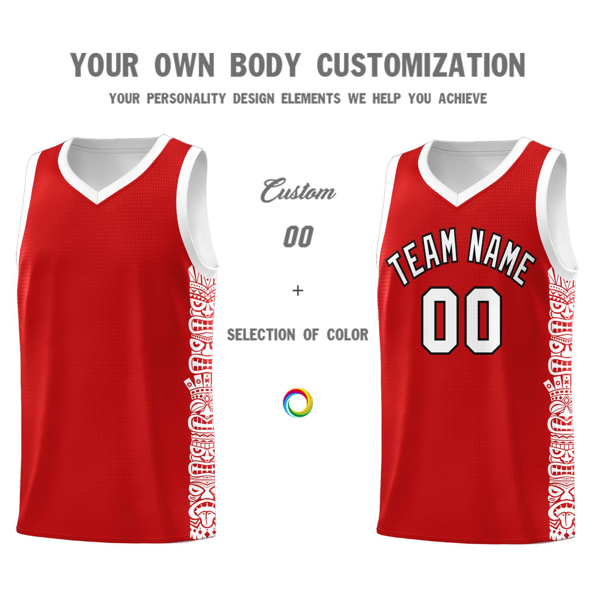 Custom Red White Personalized Indians Pattern Sets Sports Uniform Basketball Jersey