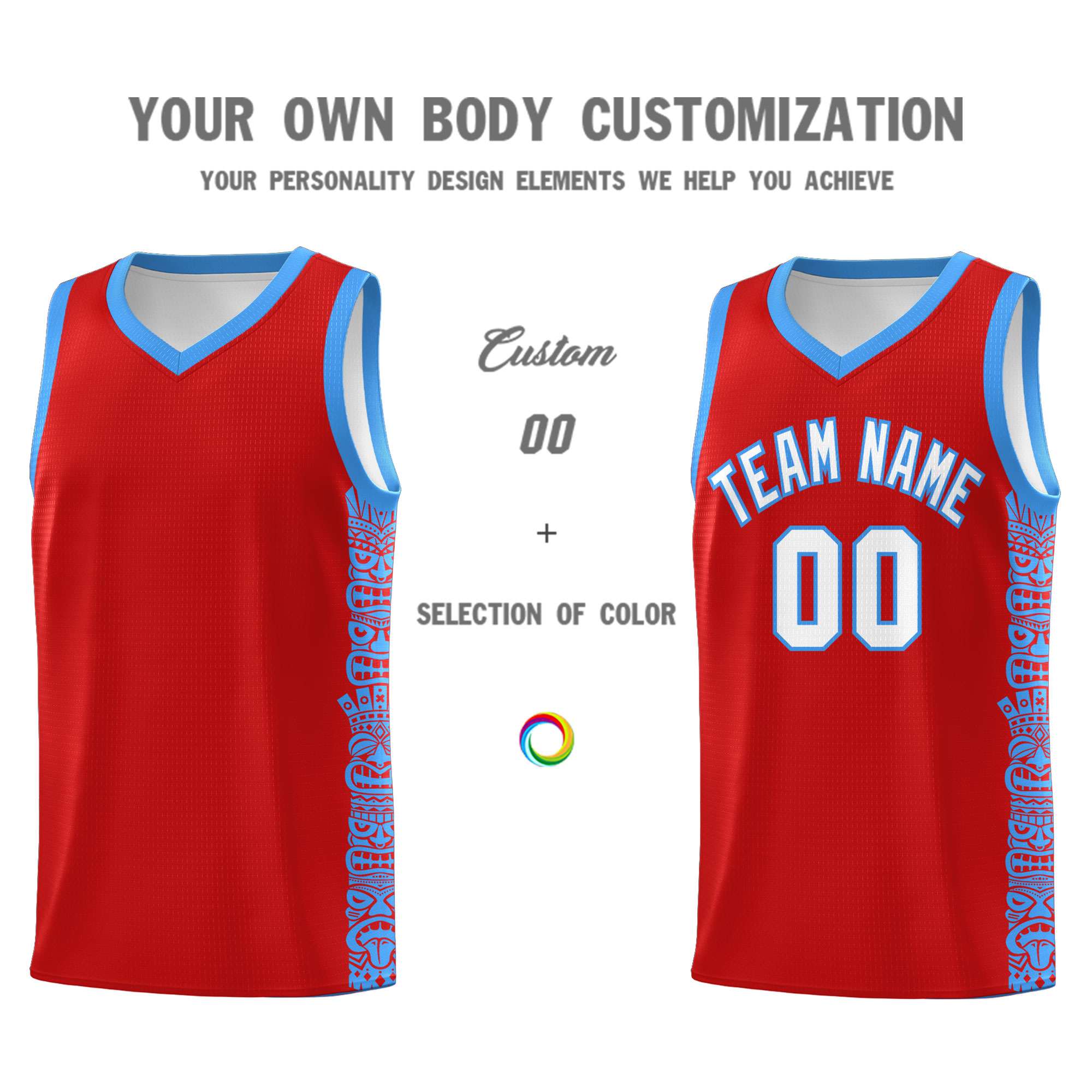 Custom Red Powder Blue Personalized Indians Pattern Sets Sports Uniform Basketball Jersey