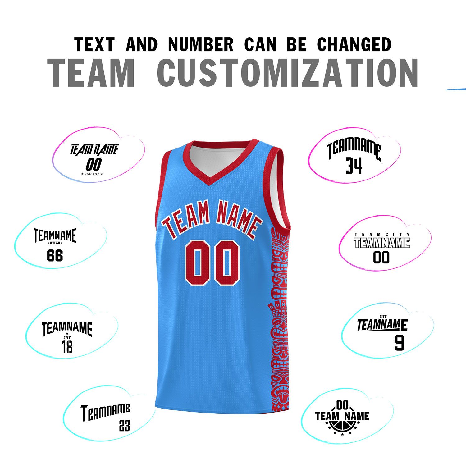 Custom Powder Blue Red Personalized Indians Pattern Sets Sports Uniform Basketball Jersey