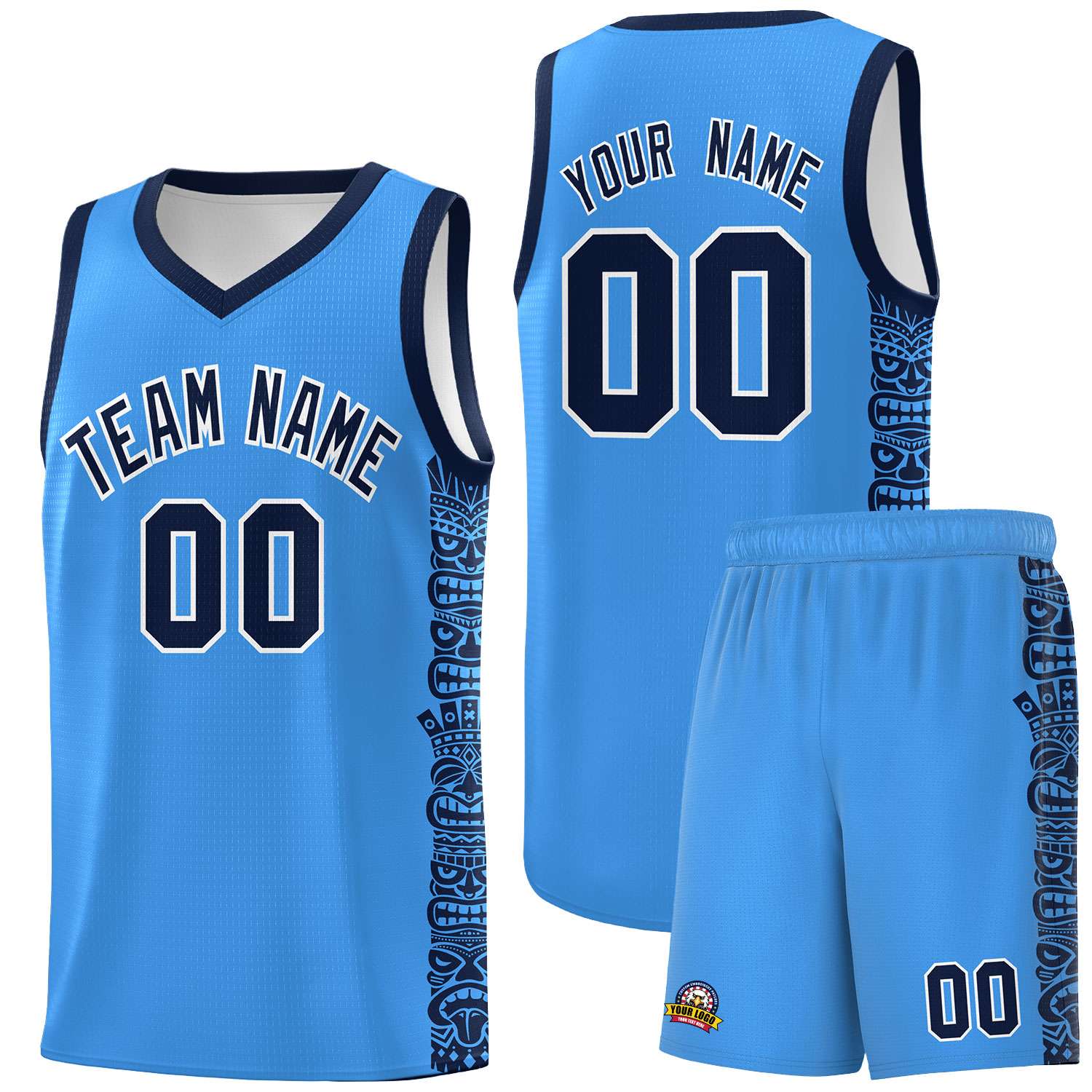 Custom Powder Blue Black Personalized Indians Pattern Sets Sports Uniform Basketball Jersey