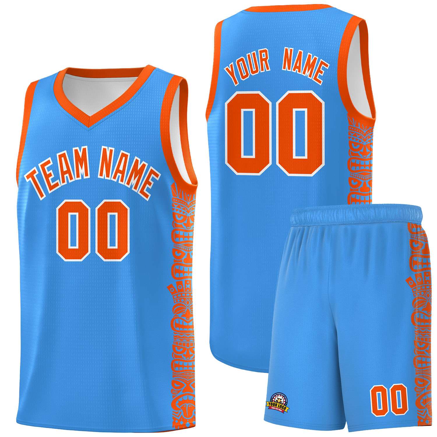 Custom Powder Blue Orange Personalized Indians Pattern Sets Sports Uniform Basketball Jersey