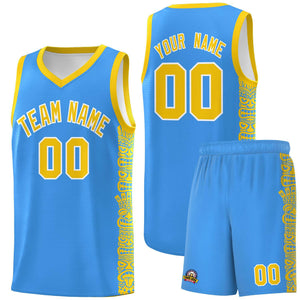 Custom Powder Blue Gold Personalized Indians Pattern Sets Sports Uniform Basketball Jersey