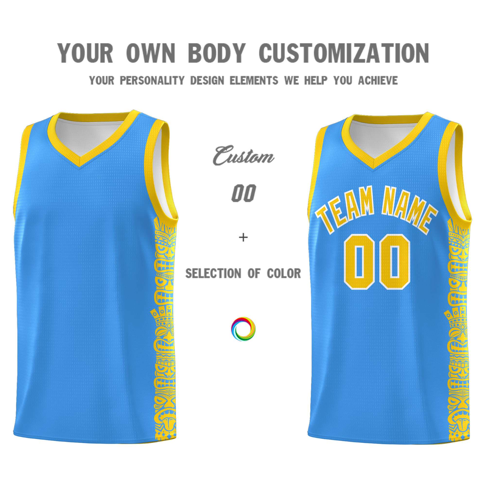 Custom Powder Blue Gold Personalized Indians Pattern Sets Sports Uniform Basketball Jersey