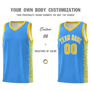 Custom Powder Blue Gold Personalized Indians Pattern Sets Sports Uniform Basketball Jersey