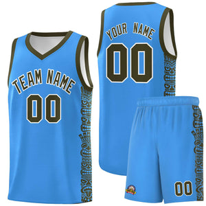 Custom Powder Blue Olive Personalized Indians Pattern Sets Sports Uniform Basketball Jersey