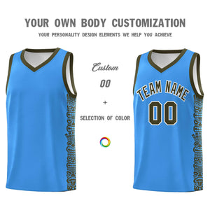 Custom Powder Blue Olive Personalized Indians Pattern Sets Sports Uniform Basketball Jersey