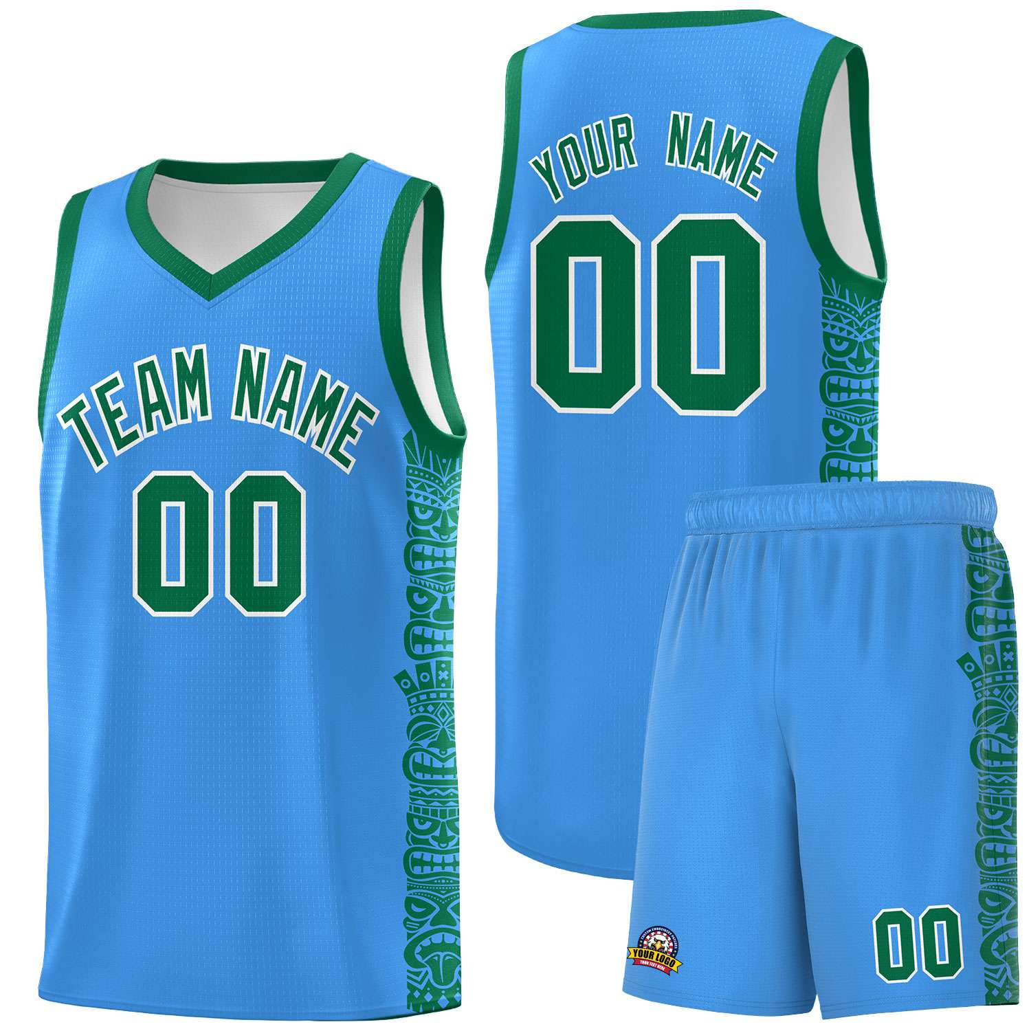 Custom Powder Blue Kelly Green Personalized Indians Pattern Sets Sports Uniform Basketball Jersey