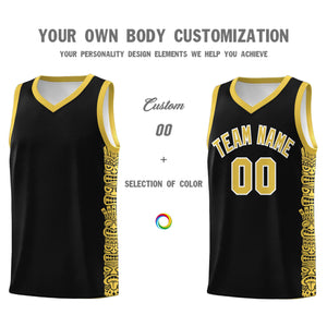 Custom Black Yellow Personalized Indians Pattern Sets Sports Uniform Basketball Jersey