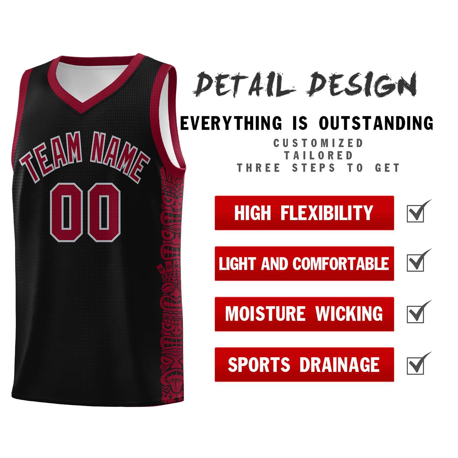 Custom Black Crimson Personalized Indians Pattern Sets Sports Uniform Basketball Jersey