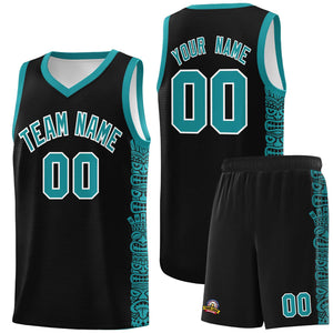 Custom Black Aqua Personalized Indians Pattern Sets Sports Uniform Basketball Jersey