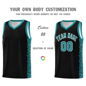 Custom Black Aqua Personalized Indians Pattern Sets Sports Uniform Basketball Jersey