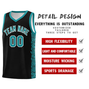 Custom Black Aqua Personalized Indians Pattern Sets Sports Uniform Basketball Jersey