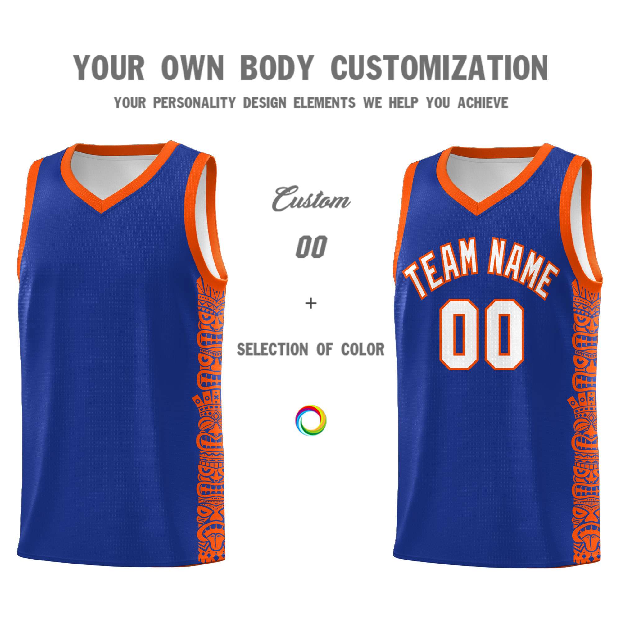 Custom Royal Orange Personalized Indians Pattern Sets Sports Uniform Basketball Jersey