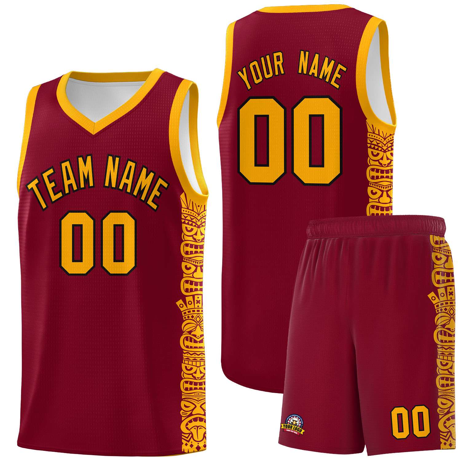 Custom Crimson Yellow Personalized Indians Pattern Sets Sports Uniform Basketball Jersey