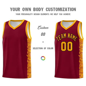 Custom Crimson Yellow Personalized Indians Pattern Sets Sports Uniform Basketball Jersey