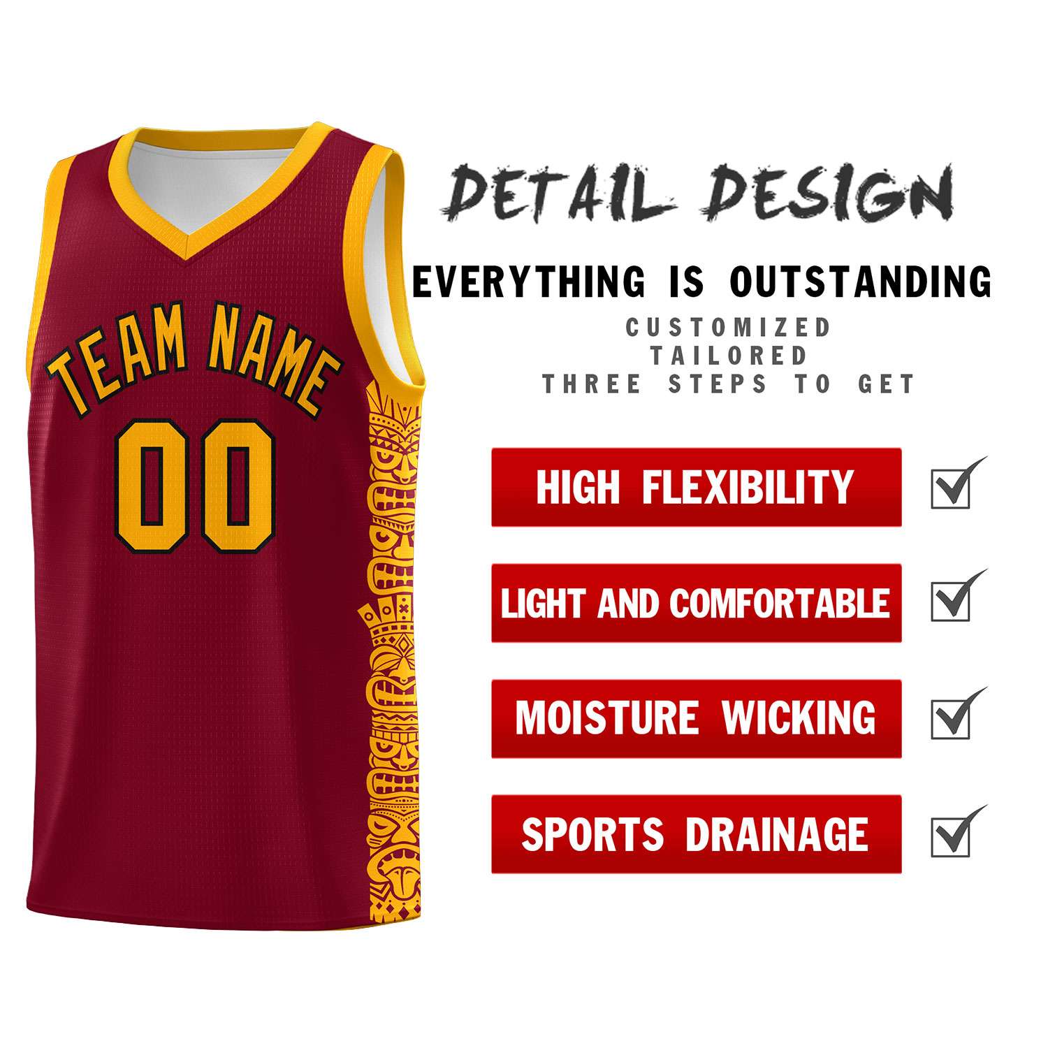 Custom Crimson Yellow Personalized Indians Pattern Sets Sports Uniform Basketball Jersey