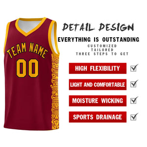 Custom Crimson Yellow Personalized Indians Pattern Sets Sports Uniform Basketball Jersey