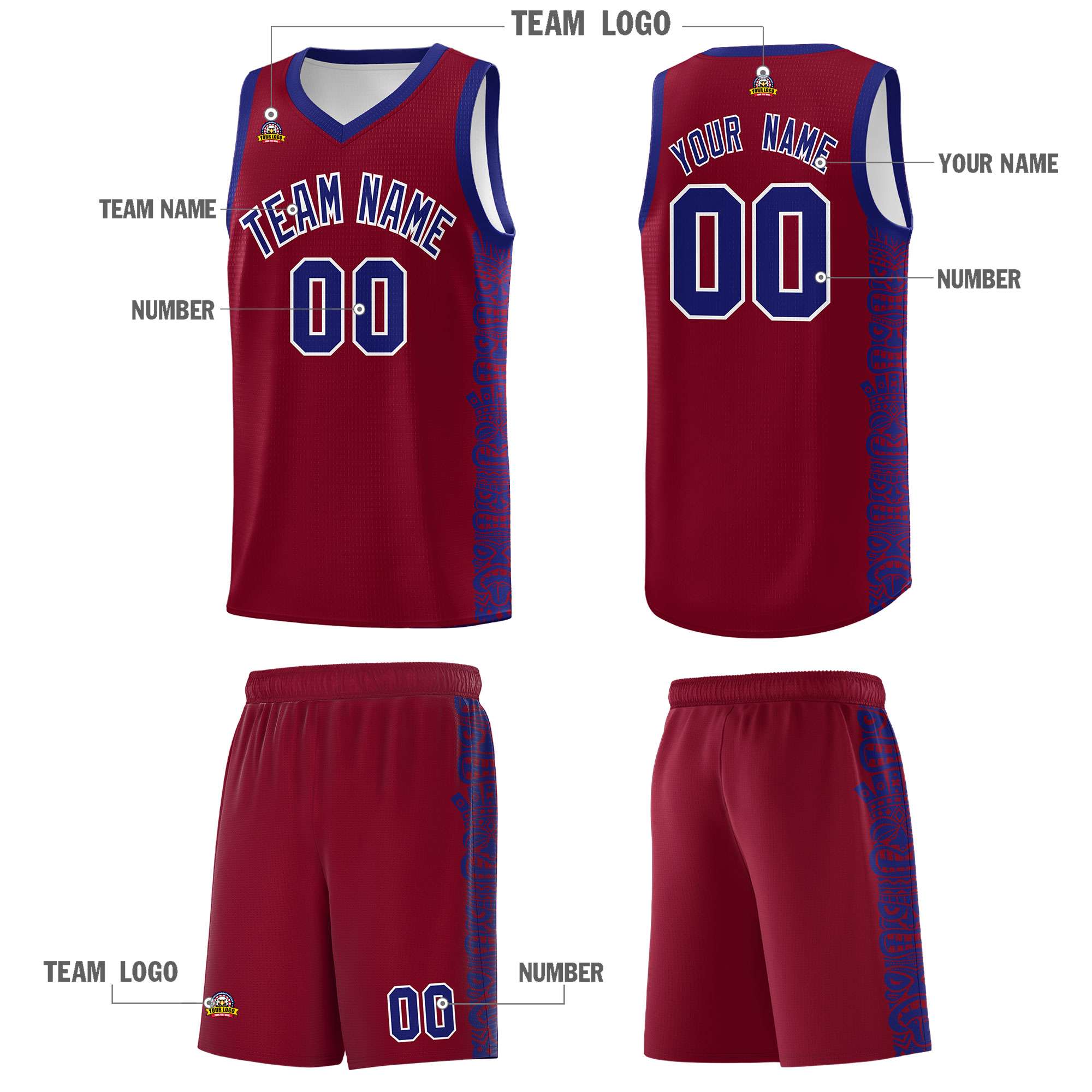 Custom Crimson Royal Personalized Indians Pattern Sets Sports Uniform Basketball Jersey