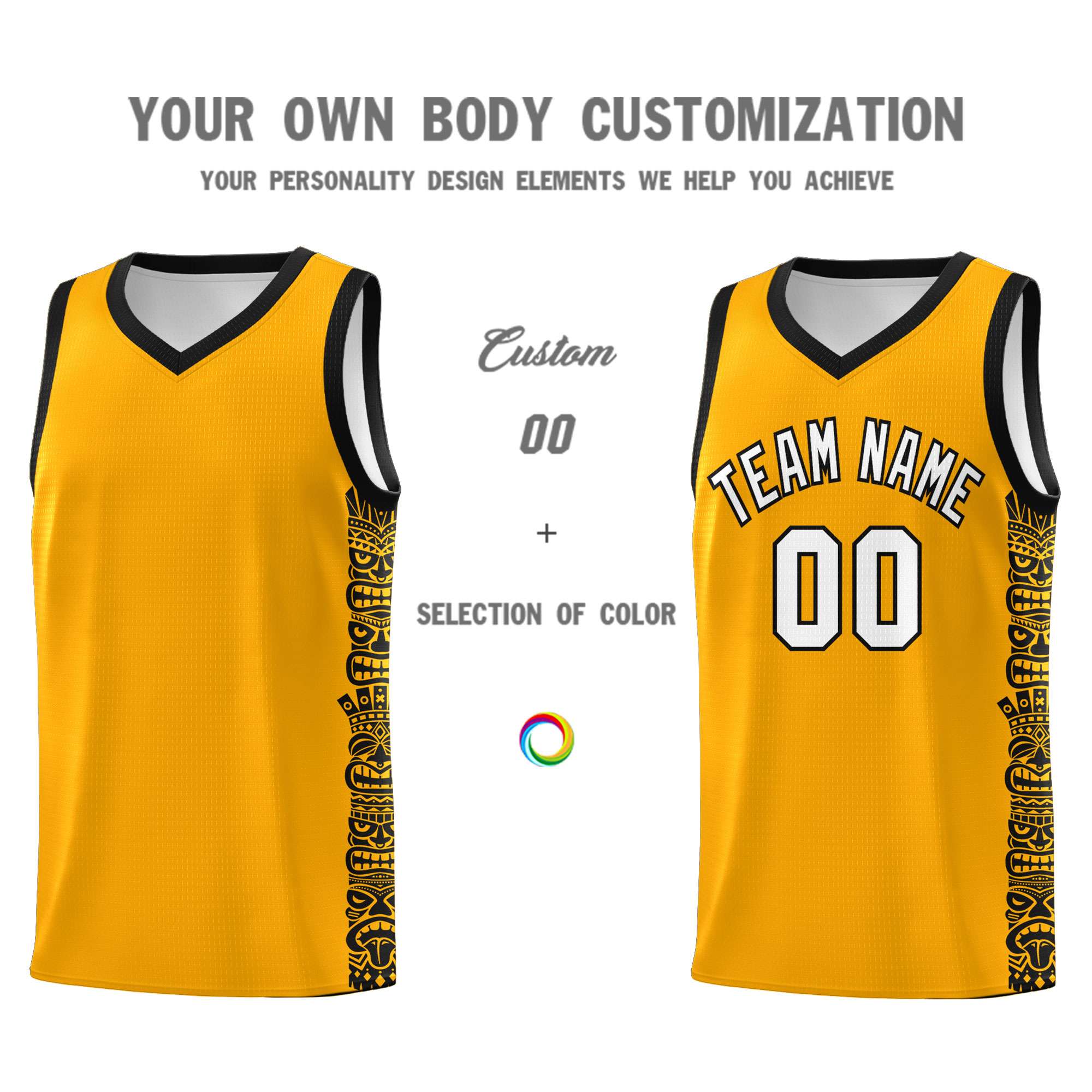 Custom Yellow Black Personalized Indians Pattern Sets Sports Uniform Basketball Jersey