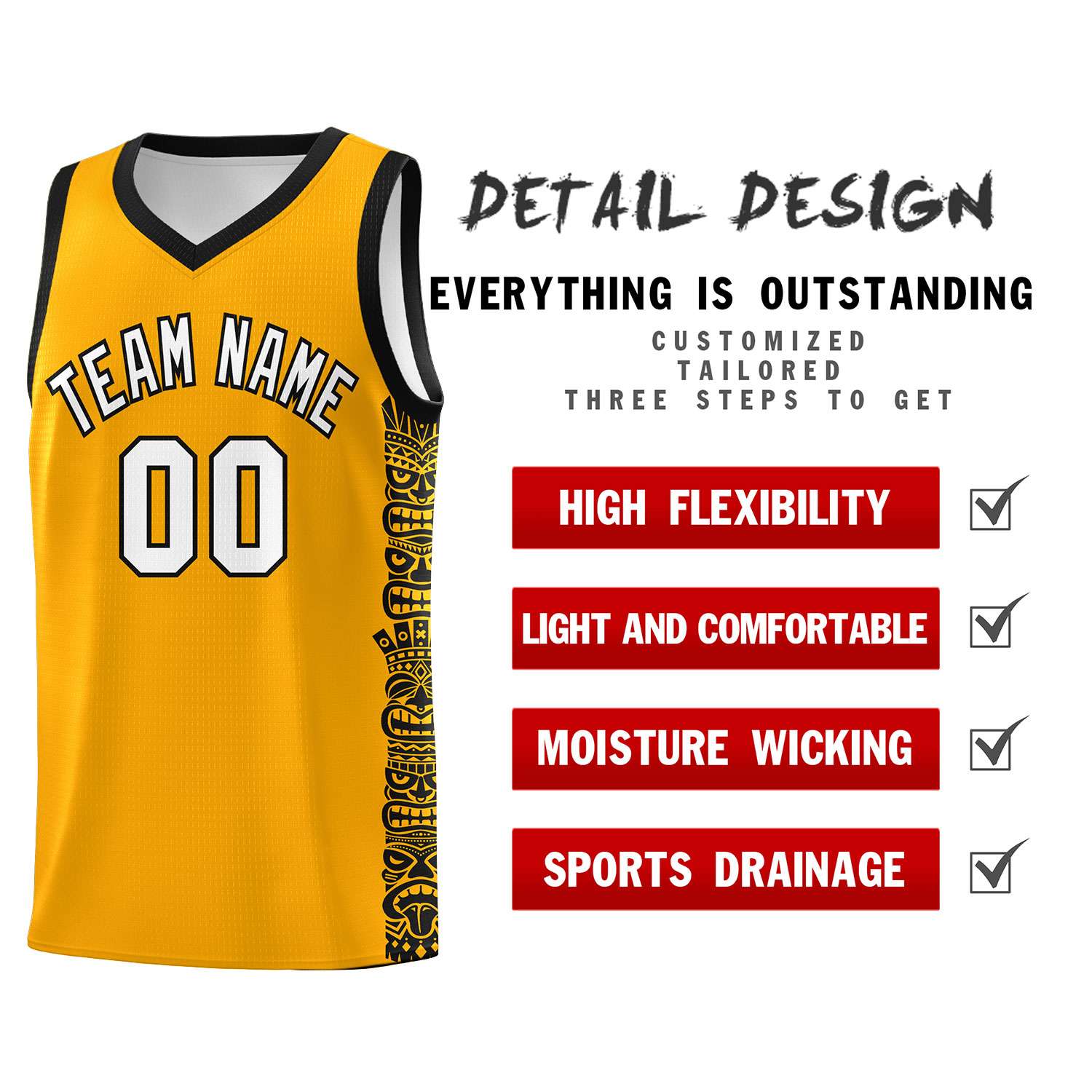 Custom Yellow Black Personalized Indians Pattern Sets Sports Uniform Basketball Jersey