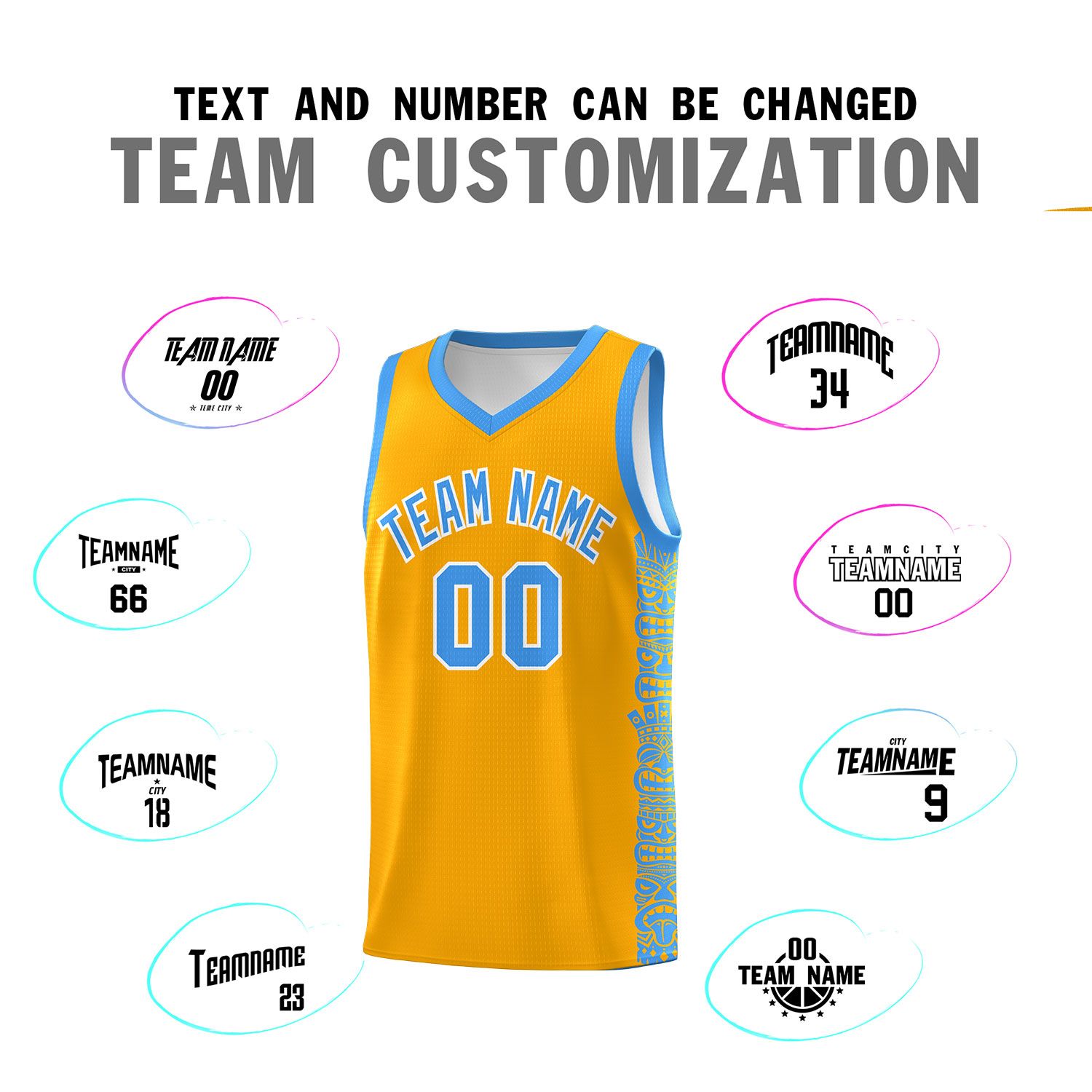 Custom Yellow Powder Blue Personalized Indians Pattern Sets Sports Uniform Basketball Jersey