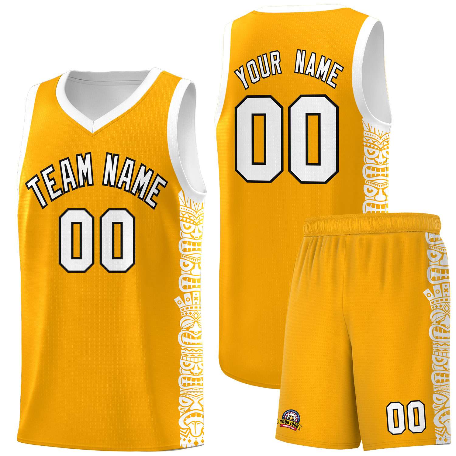 Custom Yellow White Personalized Indians Pattern Sets Sports Uniform Basketball Jersey