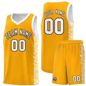 Custom Yellow White Personalized Indians Pattern Sets Sports Uniform Basketball Jersey