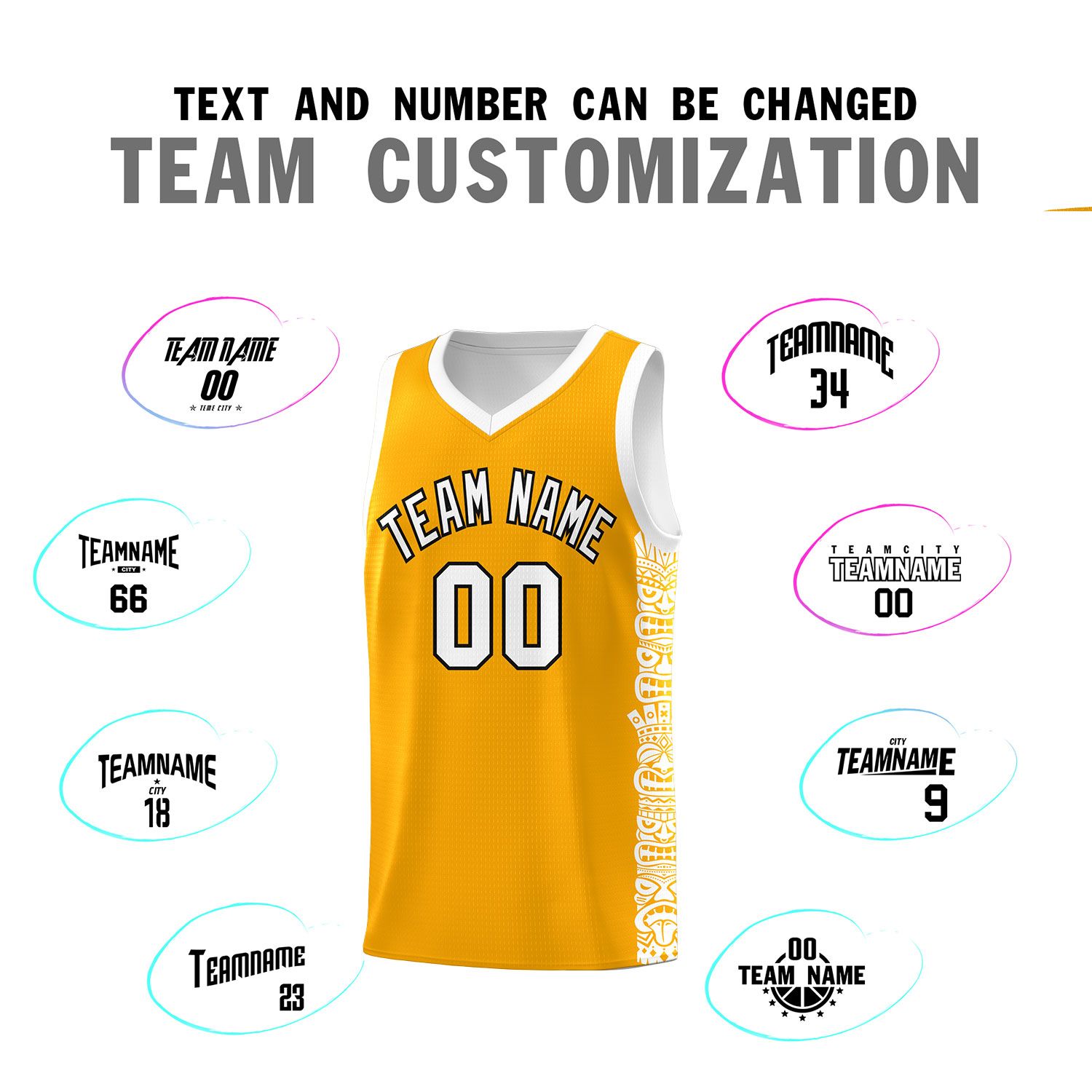 Custom Yellow White Personalized Indians Pattern Sets Sports Uniform Basketball Jersey