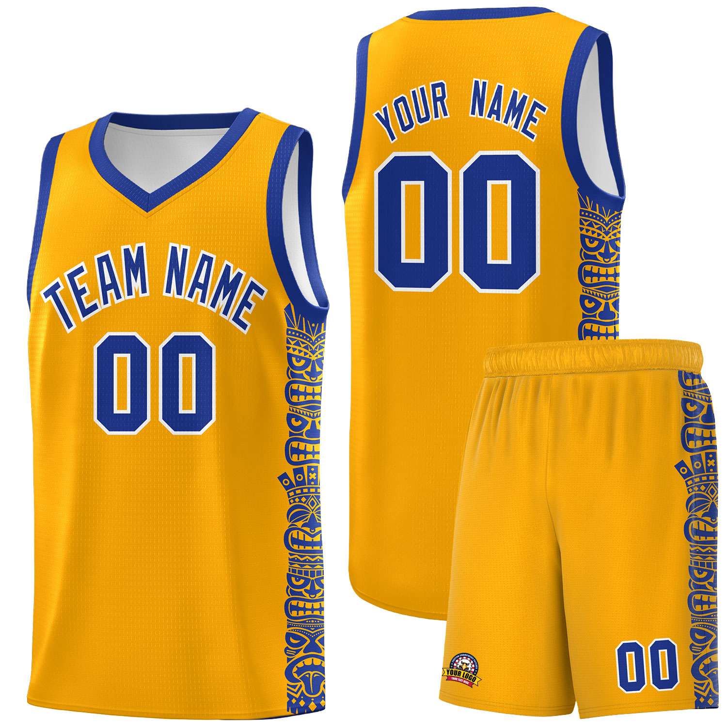 Custom Yellow Royal Personalized Indians Pattern Sets Sports Uniform Basketball Jersey