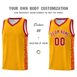 Custom Yellow Red Personalized Indians Pattern Sets Sports Uniform Basketball Jersey