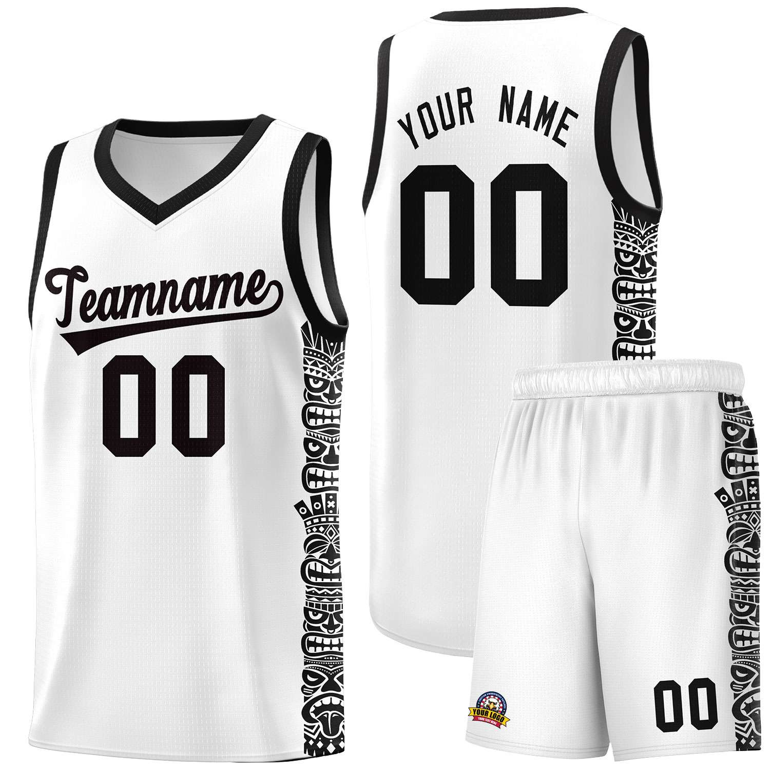 Custom White Black Personalized Indians Pattern Sets Sports Uniform Basketball Jersey