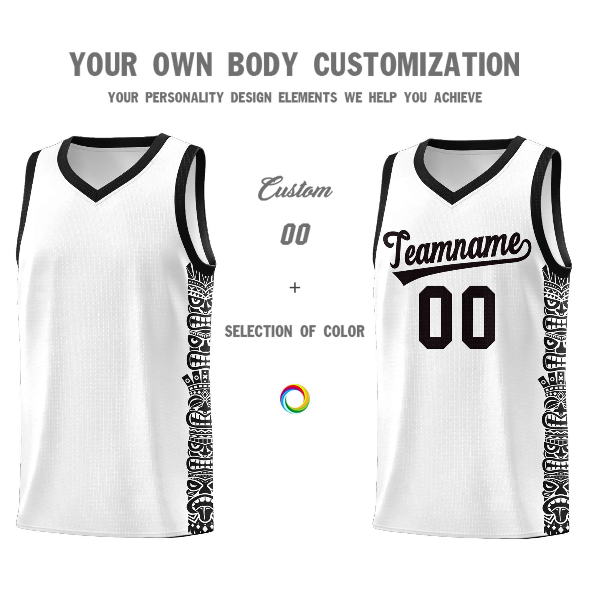 Custom White Black Personalized Indians Pattern Sets Sports Uniform Basketball Jersey