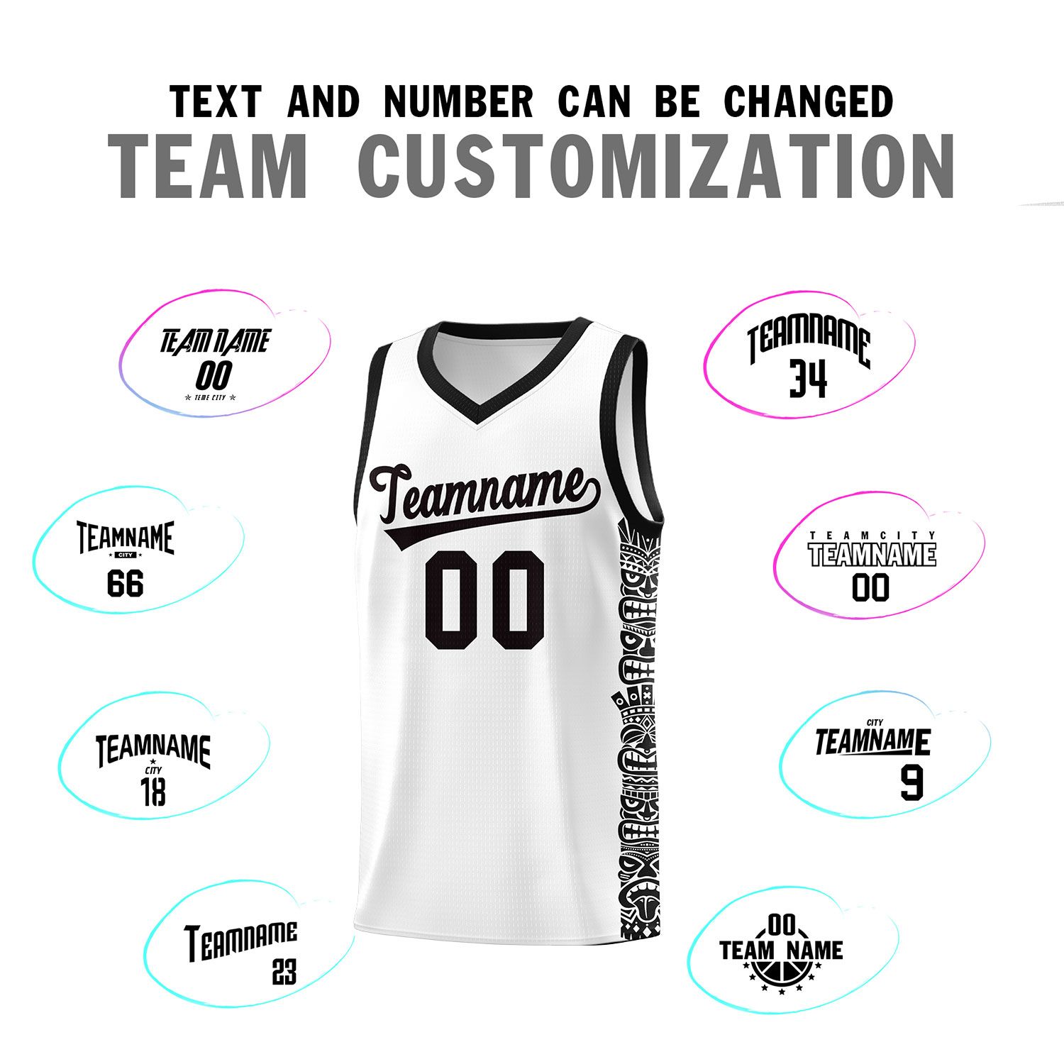 Custom White Black Personalized Indians Pattern Sets Sports Uniform Basketball Jersey