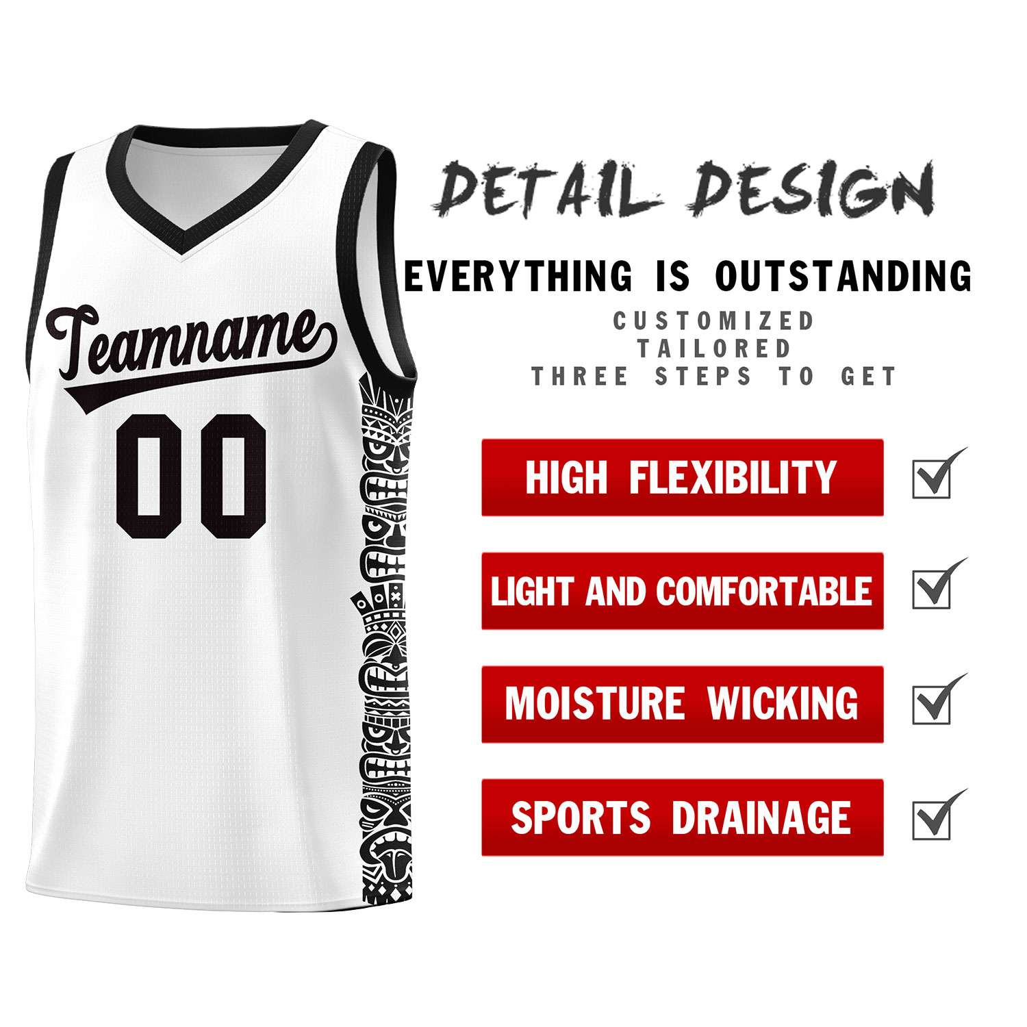 Custom White Black Personalized Indians Pattern Sets Sports Uniform Basketball Jersey