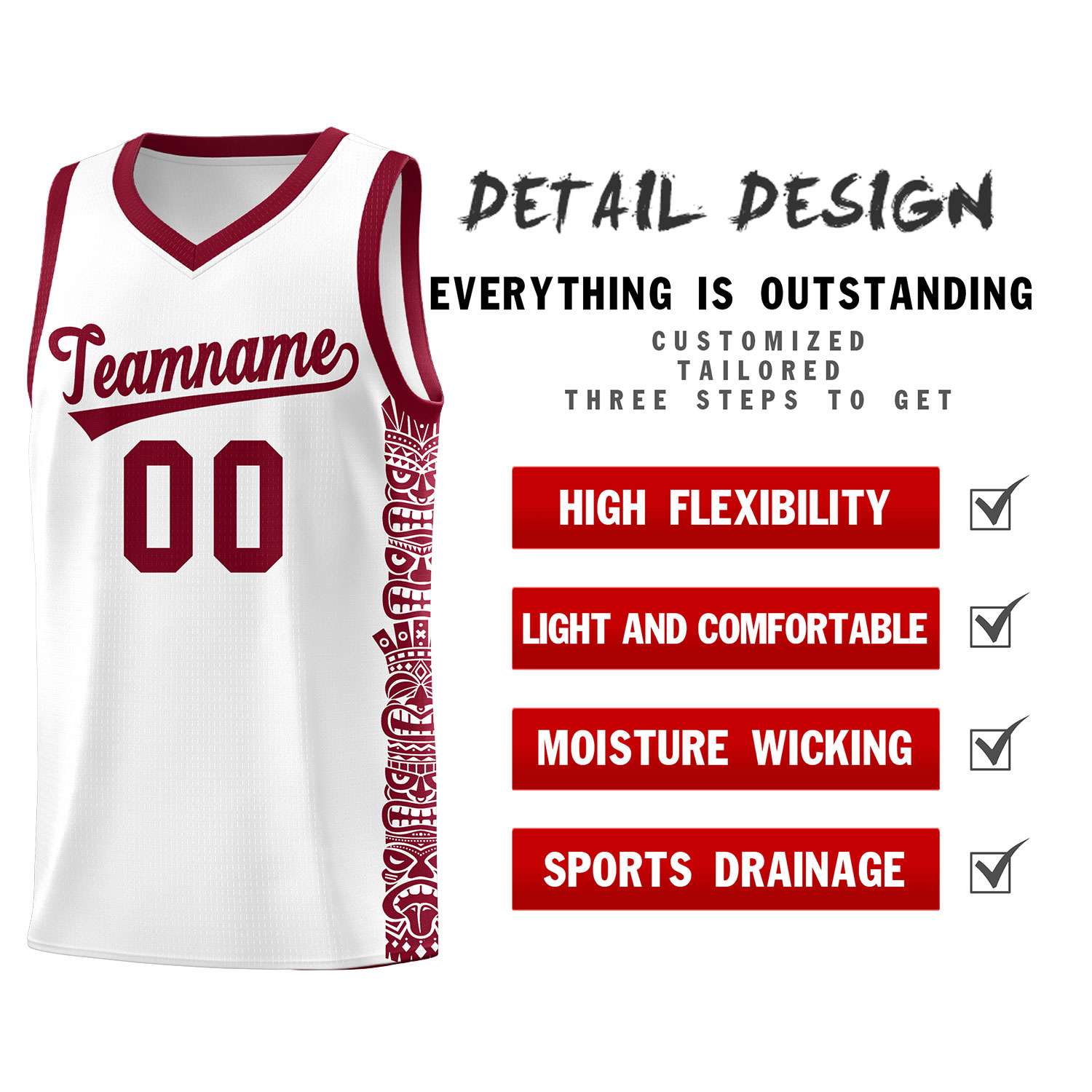 Custom White Crimson Personalized Indians Pattern Sets Sports Uniform Basketball Jersey