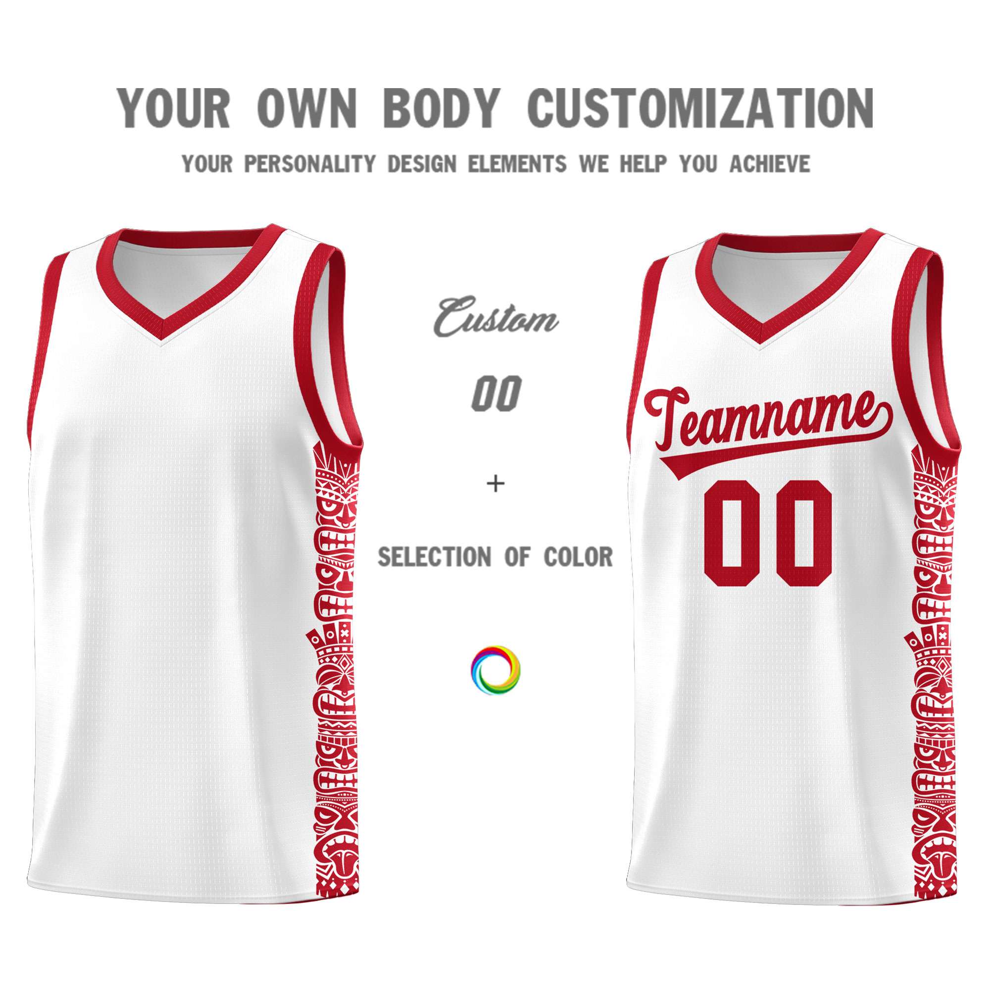 Custom White Red Personalized Indians Pattern Sets Sports Uniform Basketball Jersey