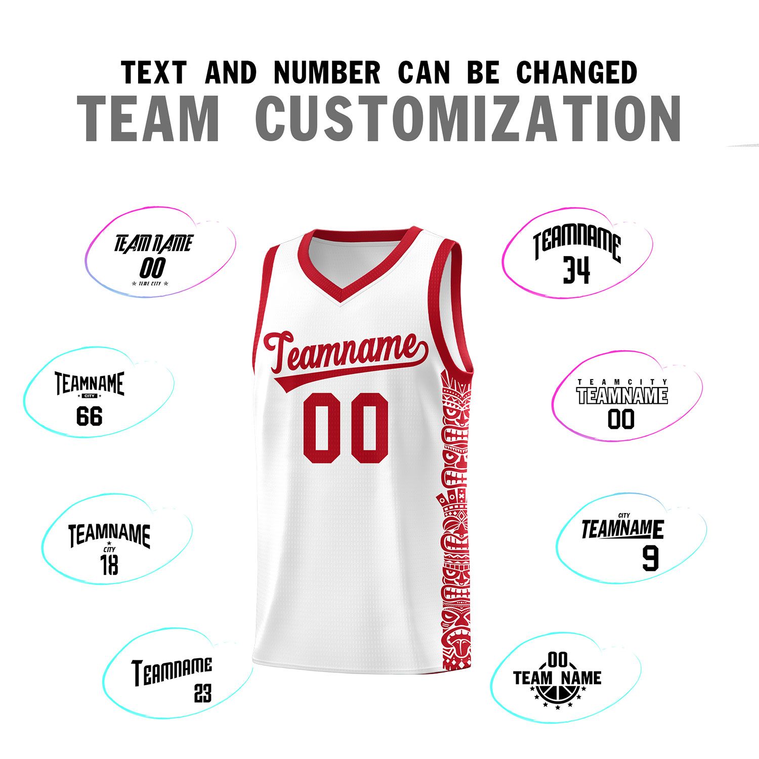 Custom White Red Personalized Indians Pattern Sets Sports Uniform Basketball Jersey