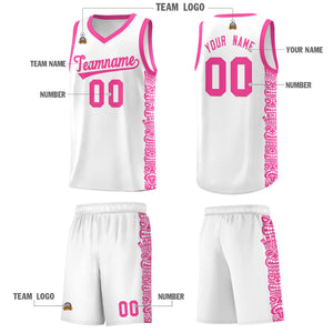 Custom White Pink Personalized Indians Pattern Sets Sports Uniform Basketball Jersey