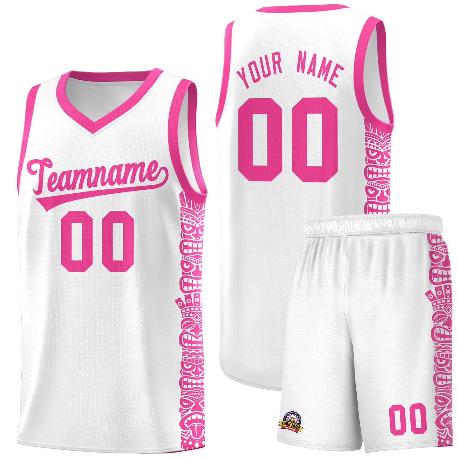 Custom White Pink Personalized Indians Pattern Sets Sports Uniform Basketball Jersey