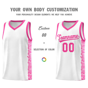 Custom White Pink Personalized Indians Pattern Sets Sports Uniform Basketball Jersey